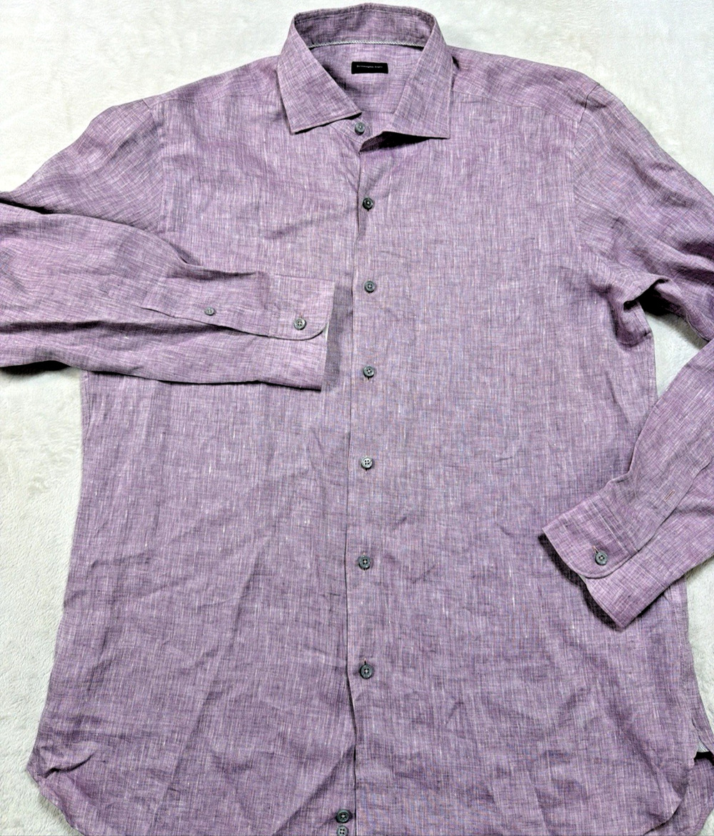 Ermenegildo Zegna Purple 100 Linen Button Up Shirt Quiet Luxury Old Money Sz XL